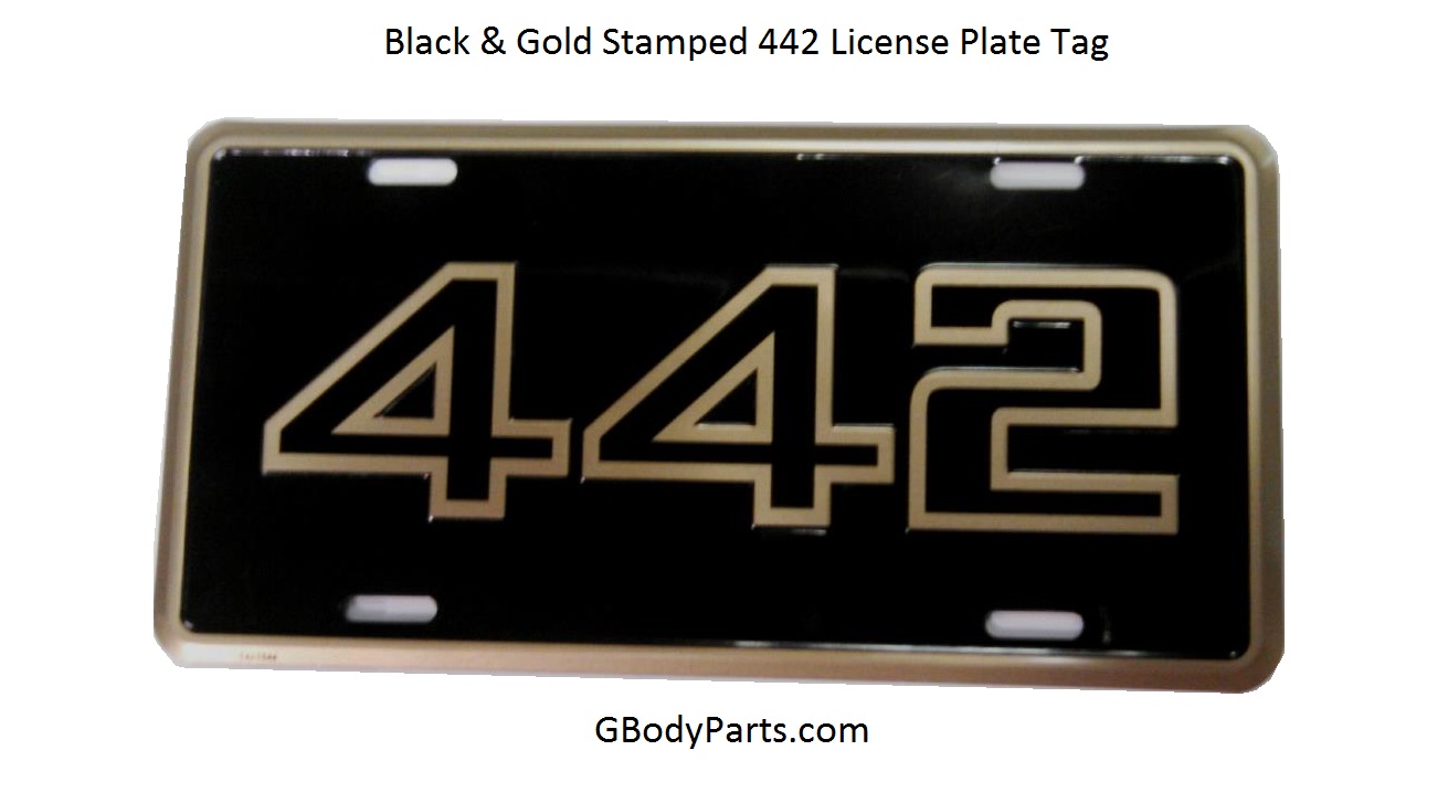 442 Black with Gold lettering Stamped License Plate