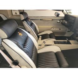 Grand National Lear Siegler Seat Cover Set with Short Lumbar Bun, Black and White Leather