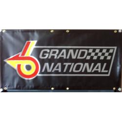 Grand National premium 13 oz vinyl banner, black with red, yellow and silver lettering 2 FT x 4 FT