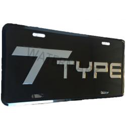 T Type Stamped license plate, black with silver lettering